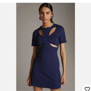 NWOT Anthropologie Navy Mini Dress with Cut-Outs, Viscose/Elastine